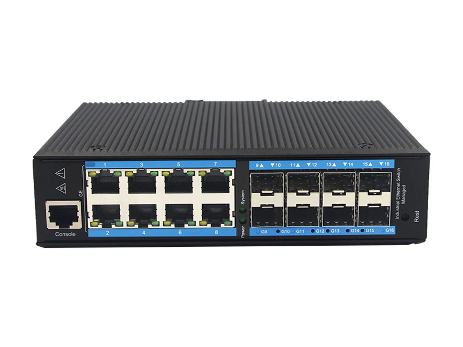 LBT88GSP-M-SFP Eight PoE+ ports and eight SFP uplinks on DIN rail